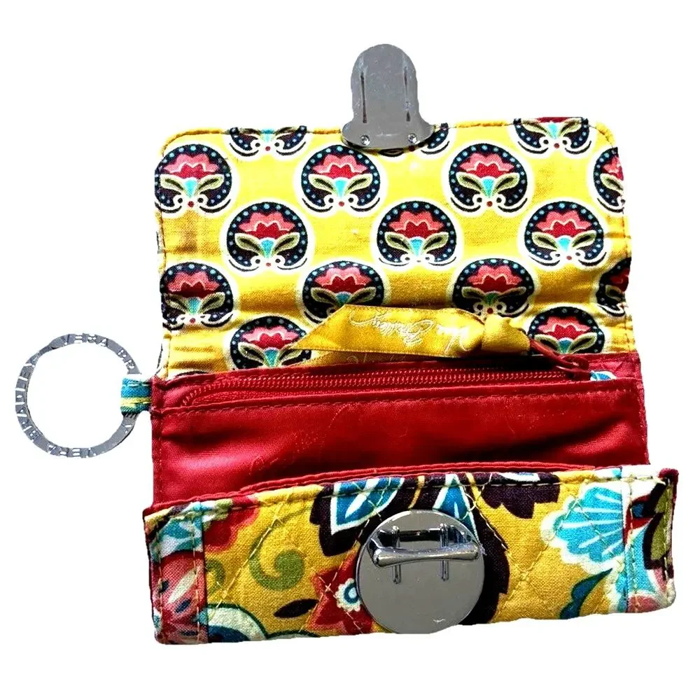 Vera Bradley Boho Wallet Provencal Quick Swipe ID Yellow Floral Key Ring Quilted - Picture 1 of 8